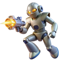 Golden Robot 3D Render Action Posing with Weapon png