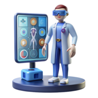 3D Illustration of Scientist using Virtual Reality Headset with Interactive Medical Display png