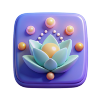 3D Render of a Serene Lotus Flower Icon, Pastel Purple Square Background, Abstract Floral Design Element png