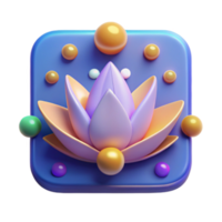 3D Render of a Lotus Flower App Icon, Colorful Abstract Background with Spheres png