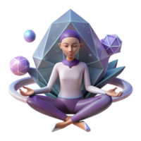 Serene 3D Render Woman Meditating Amidst Geometric Crystals png