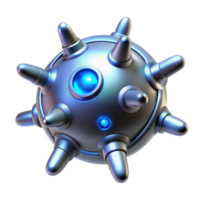 3D Render of a Metallic Spiked Sphere with Glowing Blue Lights - Futuristic Technology Illustration png