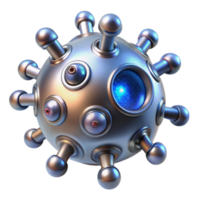 Futuristic 3D Render of a Metallic Bio-Mechanical Sphere with Sensors png