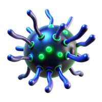 3D Render of a Virus Particle, Microscopic Infection Illustration, Vivid Color Palette, Glowing Green Elements, Abstract Medical Graphic png