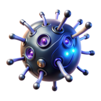 Futuristic 3D Render of a Metallic Bio-Mechanical Sphere with Tentacles png