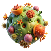 Vibrant 3D Render of a Microscopic World, Colorful Organic Forms, Abstract Cell Structure, Imaginary Microorganism, Fantasy Biology Illustration png