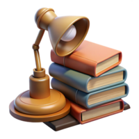 Isometric Render of Desk Lamp and Stacked Books png