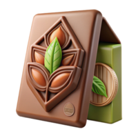 3D Render of Chocolate Bar with Nut and Leaf Design png