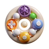 Colorful 3D Render of Abstract Circular Design with Pastel Spheres and Geometric Shapes png