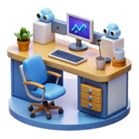 3D Render of Modern Office Workspace, Desk Setup with Chair, Computer, and Plant png