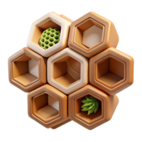 Abstract 3D Honeycomb Structure with Plants and Geometric Patterns png