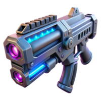 Futuristic Sci-Fi Weapon 3D Render, Dual-Barreled Blaster with Glowing Lights png