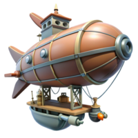 Steampunk Airship 3D Render Illustration Retro Futuristic Vehicle Design png