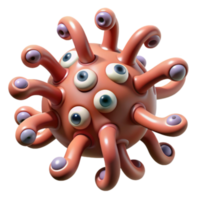 3D Render of a Multi-Eyed Spherical Creature with Tentacles png