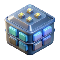 Abstract 3D Render of a Futuristic Cube with Glowing Lights and Colorful Buttons png