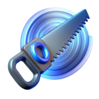 3d render do mão Serra em circular fundo, metálico azul matizes png