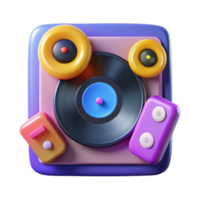 Vibrant 3D Render of a Retro Music Player with Colorful Speakers and Vinyl Record png