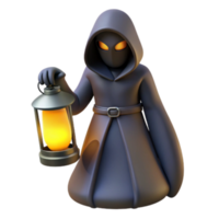 3D Render Mysterious Figure in Robe with Lantern Illustration png