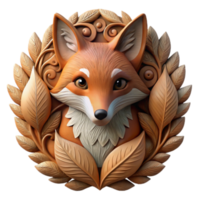 3D Render of a Fox in an Ornate Autumnal Leaf Frame png