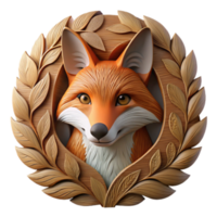 3D Render of a Fox in an Ornate Wooden Frame png