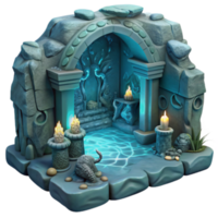 Enchanted Grotto 3D Model Mystical Cave Shrine with Glowing Candles and Ancient Carvings png