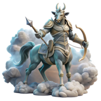 3D Render of a Majestic Centaur Warrior, Mythological Creature, Fantasy Art, Digital Painting, Epic Battle Scene, Cloud Background, Blue Horse, Armed Archer, Ancient Armor png