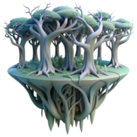 Floating Island 3D Render Surreal Forest Scene with Twisted Trees and Intricate Roots png