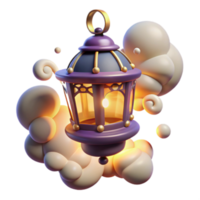 Illuminated 3D Lantern Illustration Glowing in Abstract Cloud Background png