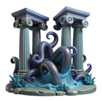 3D Render of Kraken Emerging from Ocean near Ancient Greek Columns png