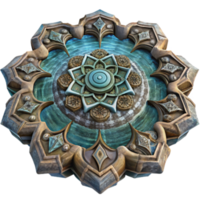 Ornate 3D Render of a Circular Mandala Design with Intricate Carvings png