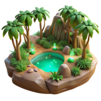 Luminous Oasis 3D Render Idyllic Island with Palm Trees and Glowing Pool png
