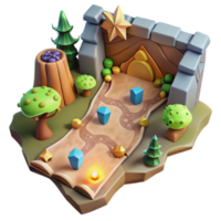 Enchanted 3D Fantasy Game World Illustration A Magical Journey Path with Gems and Trees png