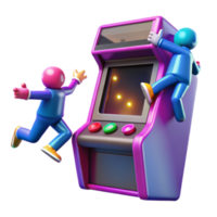 3D Render of Joyful Characters Playing Retro Arcade Game png