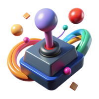Vibrant 3D Render of Retro Joystick with Colorful Abstract Background png