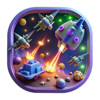 3D Illustration Epic Space Battle Game App Icon Design, Spaceships, Asteroids, and Intense Action png