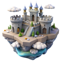 Enchanted Floating Castle 3D Render Fantasy Island Fortress Illustration png