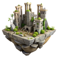 3D Render of a Floating Island Ancient Ruins, Stone Architecture, Lush Greenery png