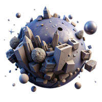 3D Render of a Geometric Planet Abstract World of Crystalline Structures and Stone Fragments png
