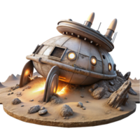 Crashed Spaceship on Desert Planet 3D Render Illustration png