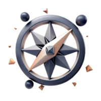 3D Compass Rose Illustration, Abstract Navigation Symbol, Geometric Design Element png