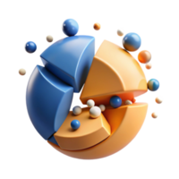 Abstract 3D Render of Exploded Pie Chart with Colorful Spheres png