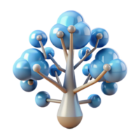 Abstract 3D Render of a Stylized Tree with Blue Spheres and Beige Trunk png