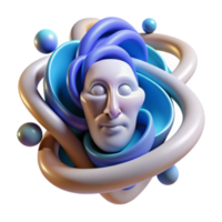 Abstract 3D Render of Serene Face within Swirling Forms png