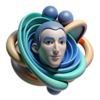 Abstract 3D Render of a Head Surrounded by Colorful Swirling Forms png