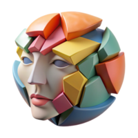 Abstract 3D Render of a Face Composed of Colorful Geometric Shapes png