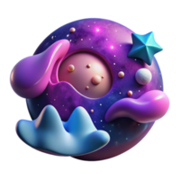 Cosmic Dreamscape 3D Render Abstract Sphere with Nebula, Stars, and Playful Shapes png