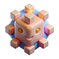Joyful 3D Render of a Cute Cube Creature Composed of Blocks png