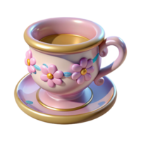 Isometric Rendered Teacup with Floral Design png