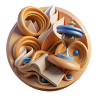 Abstract 3D Render of Book, Hourglass, and Swirling Forms png