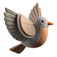 3D Render of a Wooden and Felt Bird in Flight png